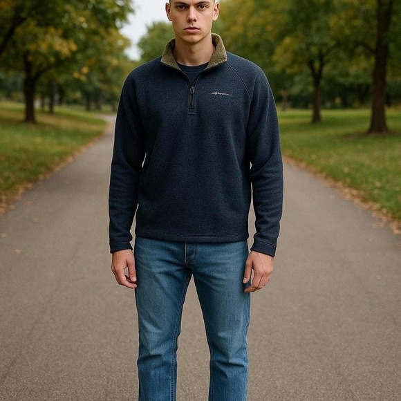 Men's Eddie Bauer Sweater‎ Fleece Pullover Size Small Blue/Black - Picture 1 of 6